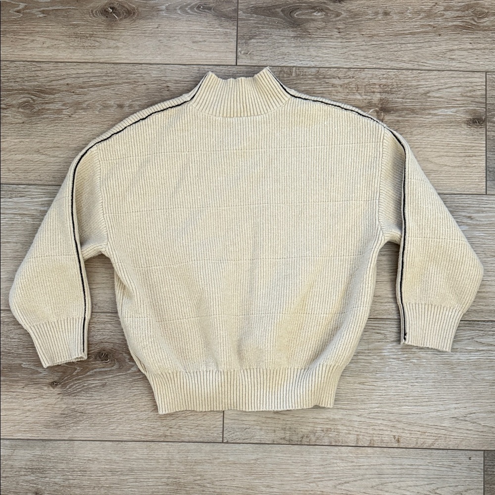 Cream Knit Sweater with Black Trim